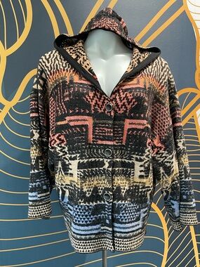 Aldo Martins Peach and Black Patterned Knit Top with Hood